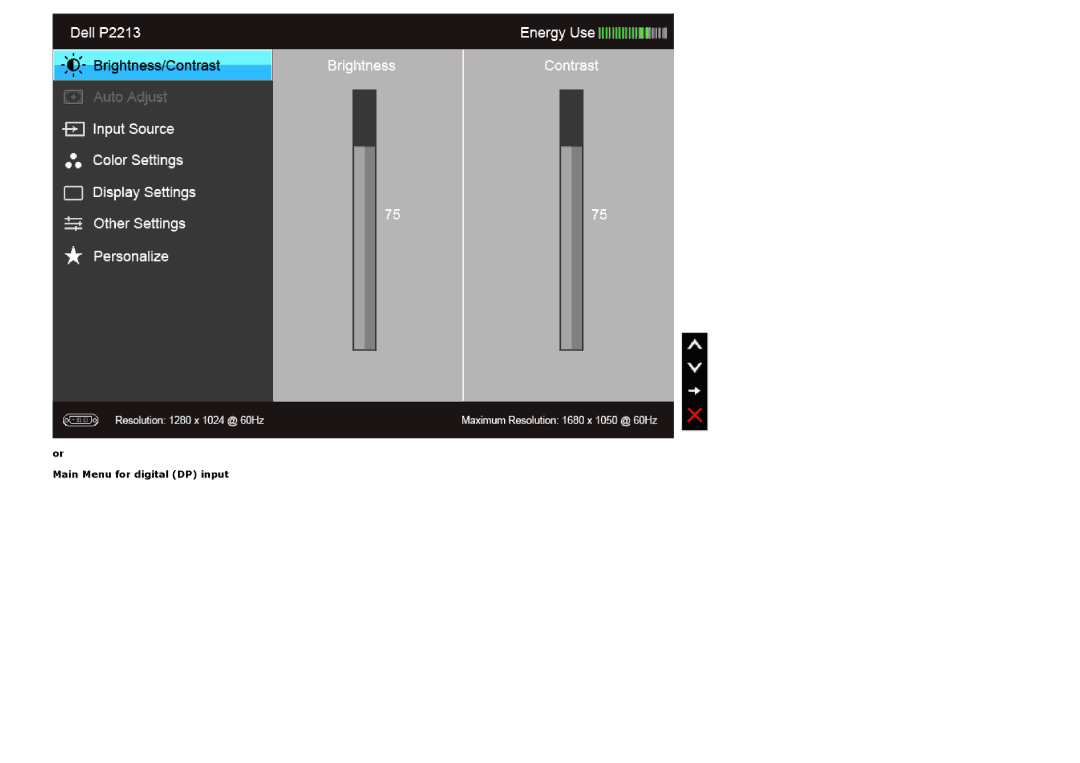 Dell P1913S, P2213 manual Main Menu for digital DP input 