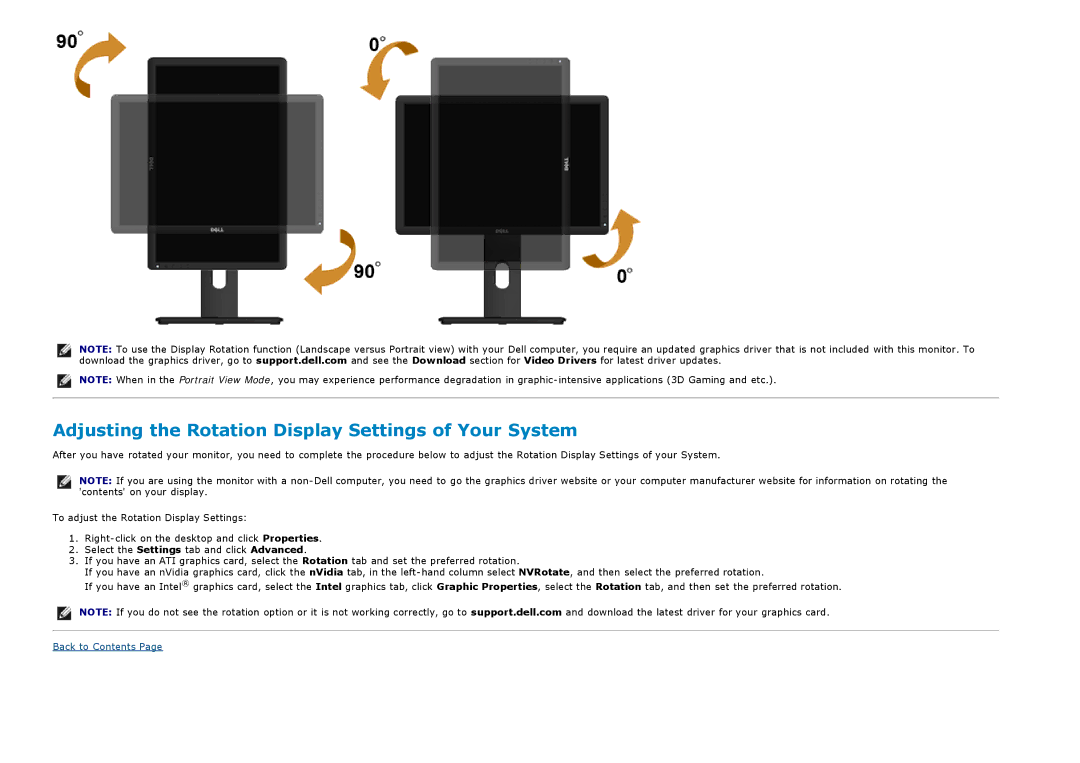 Dell P1913S, P2213 manual Adjusting the Rotation Display Settings of Your System 