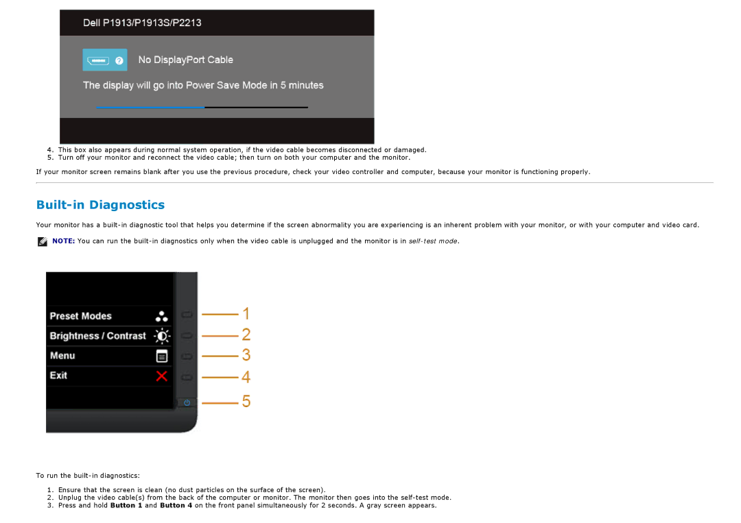 Dell P2213, P1913S manual Built-in Diagnostics 