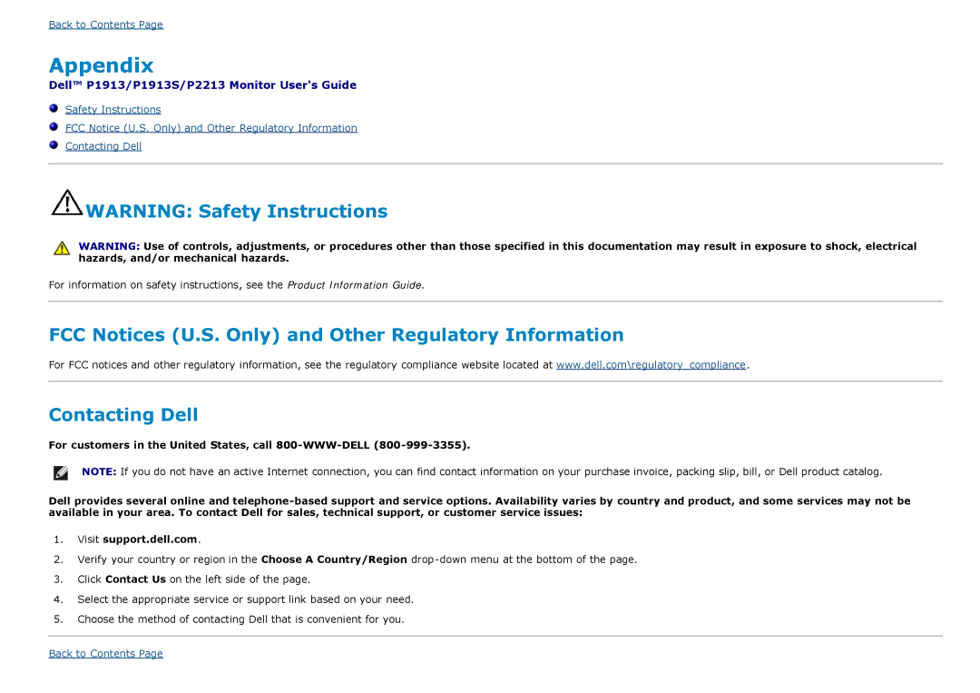 Dell P1913S, P2213 manual Appendix 