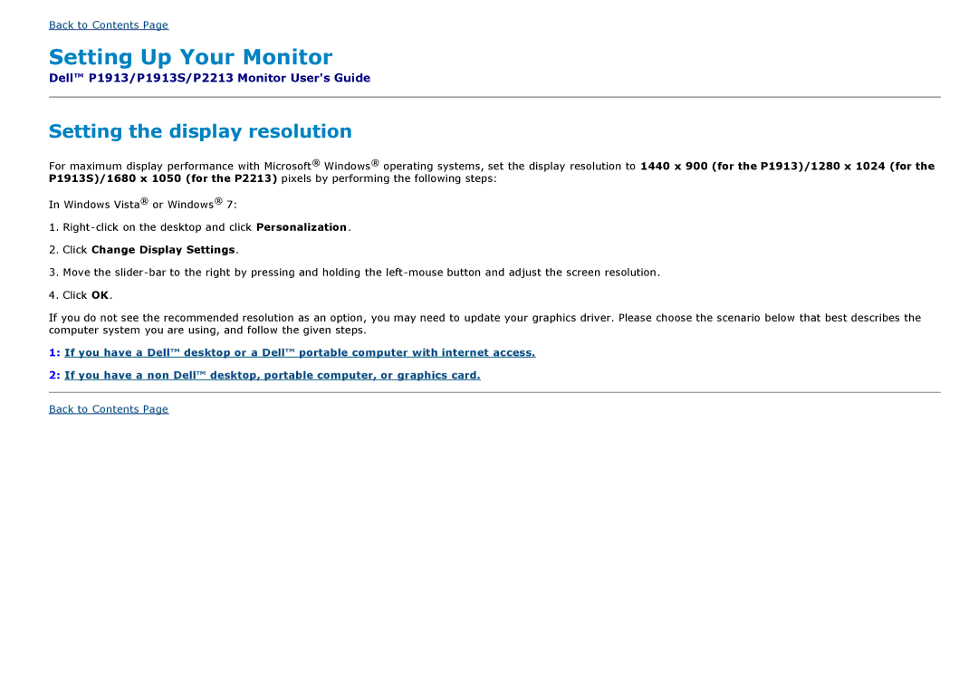 Dell P2213, P1913S manual Setting Up Your Monitor 