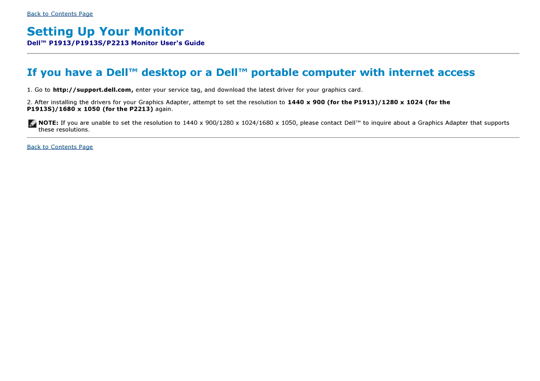 Dell P2213, P1913S manual Setting Up Your Monitor 