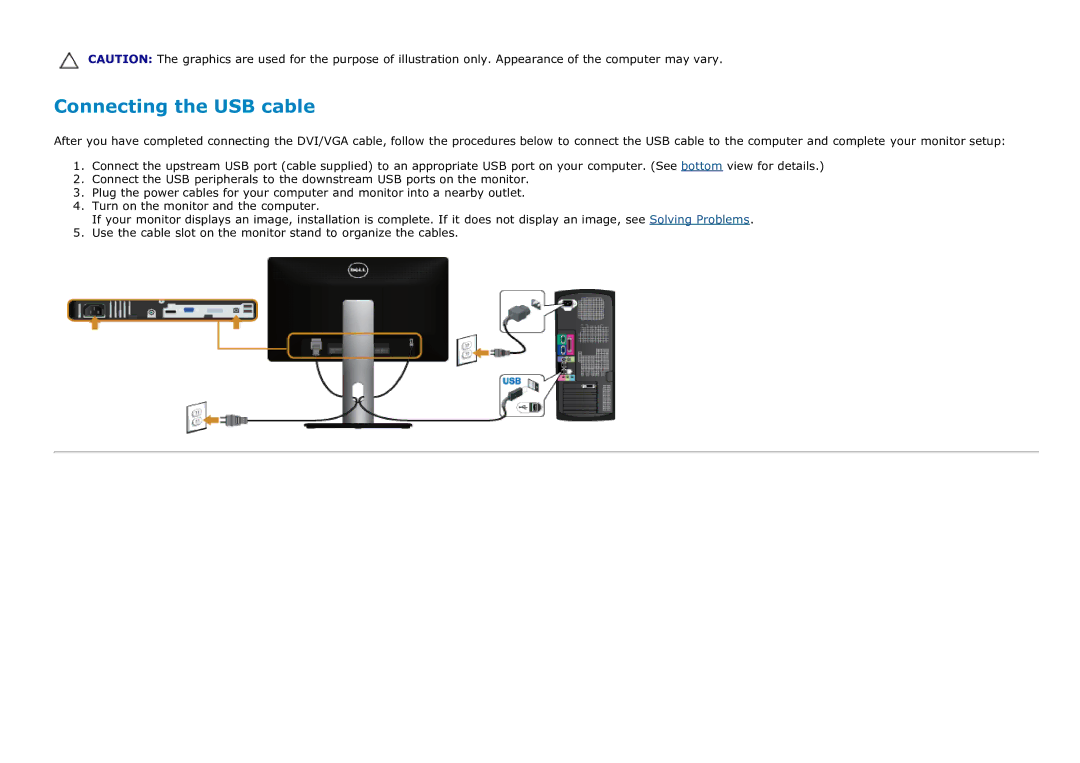 Dell P2213T, P2213F, P1913T, P1913SF, P1913SB, P1913b manual Connecting the USB cable 