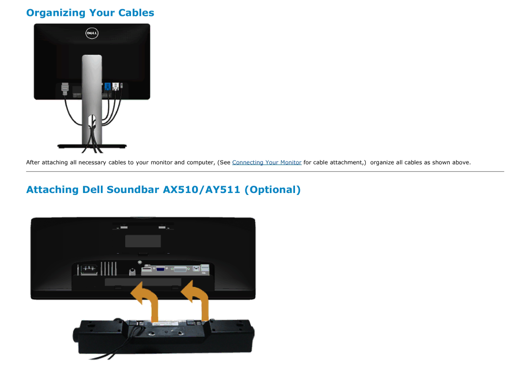 Dell P2213F, P2213T, P1913T, P1913SF, P1913SB, P1913b manual Organizing Your Cables 