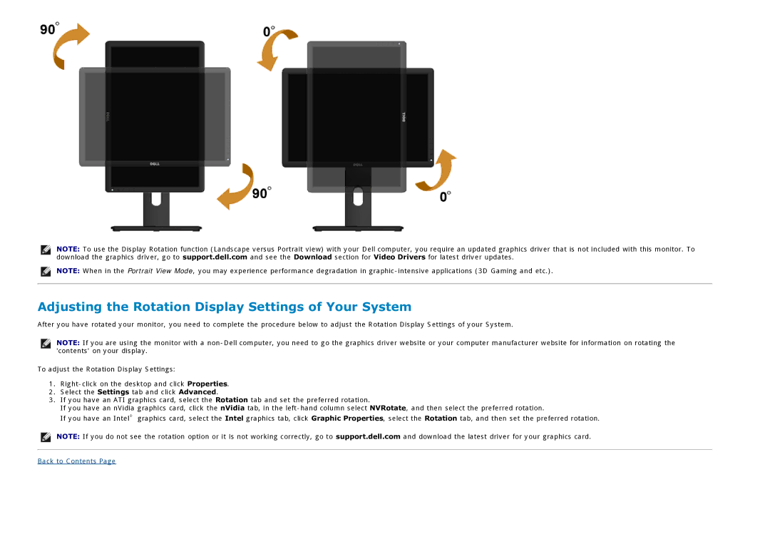 Dell P1913T, P2213T, P2213F, P1913SF, P1913SB, P1913b manual Adjusting the Rotation Display Settings of Your System 