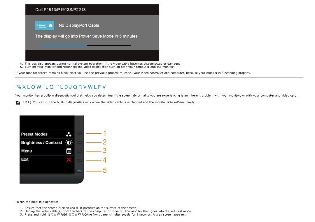 Dell P1913SB, P2213T, P2213F, P1913T, P1913SF, P1913b manual Built-in Diagnostics 