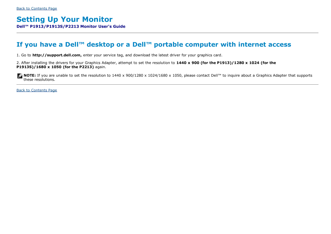 Dell P1913SB, P2213T, P2213F, P1913T, P1913SF, P1913b manual Setting Up Your Monitor 