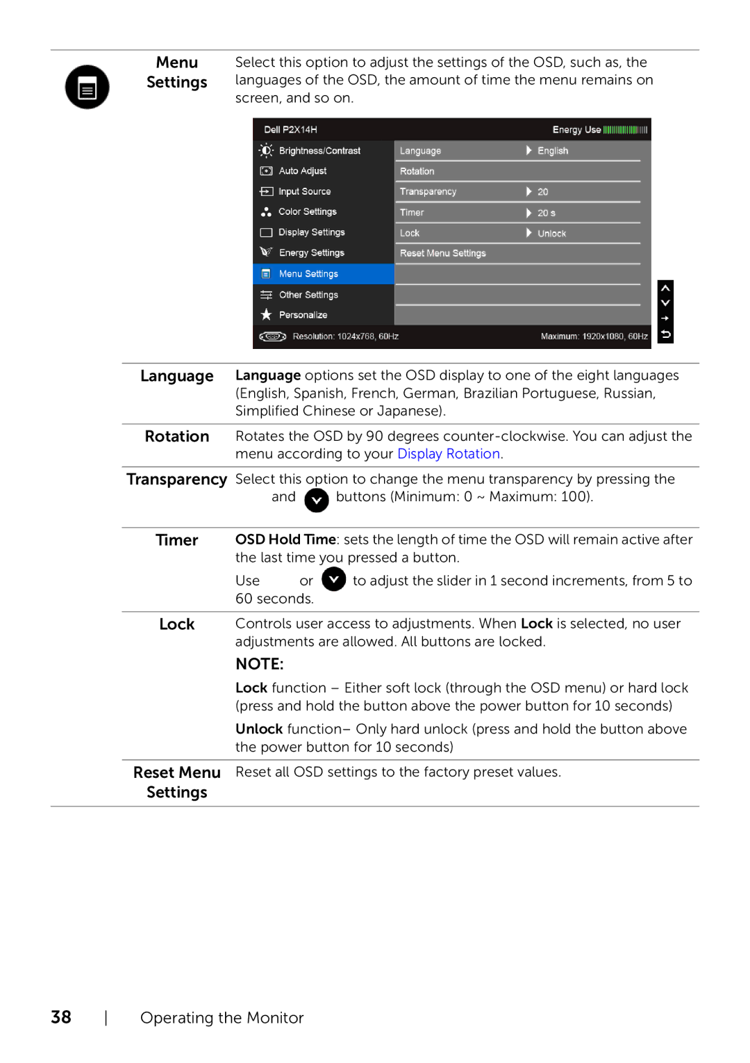 Dell P2214H/P2414H manual Operating the Monitor 