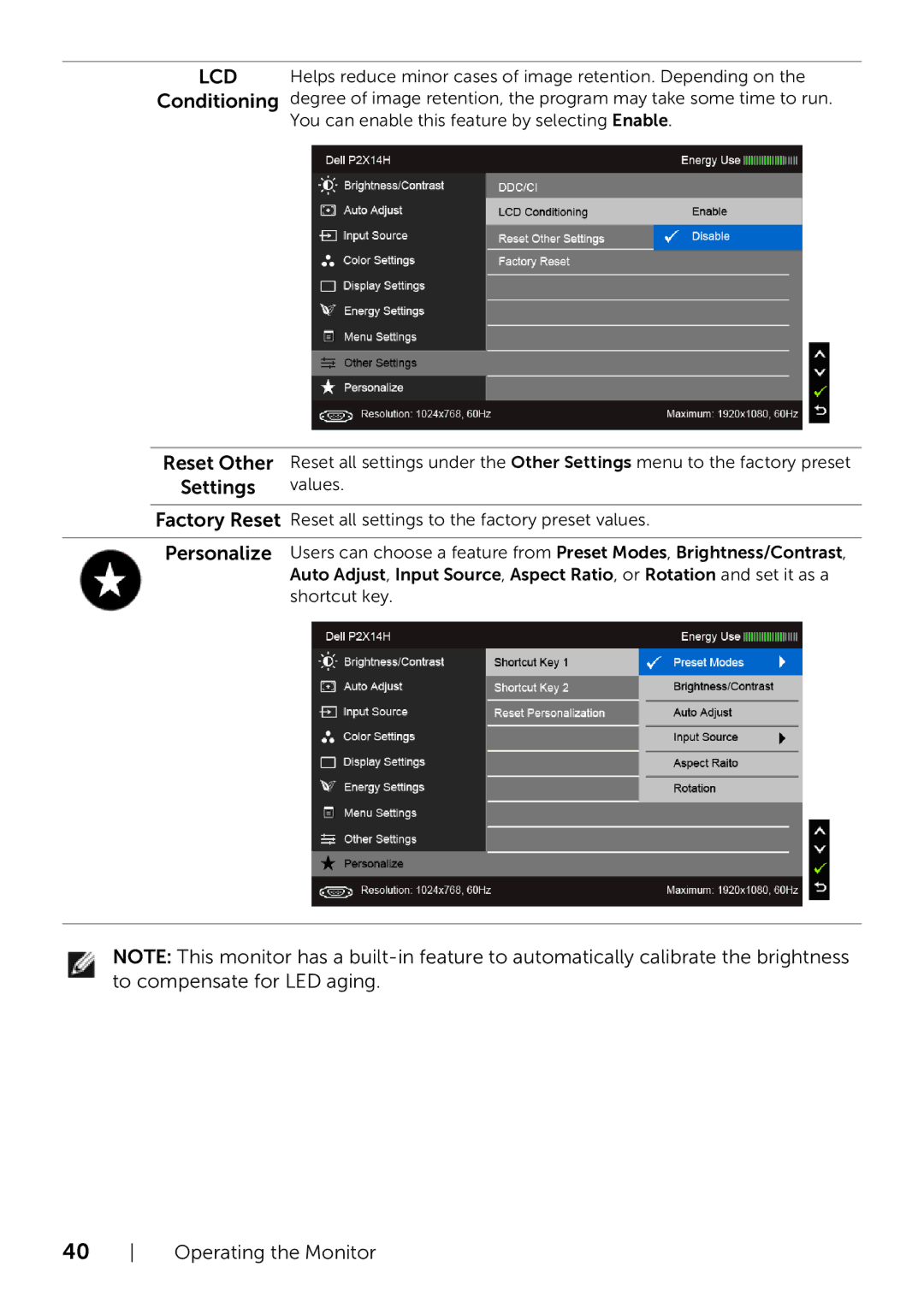 Dell P2214H/P2414H manual Operating the Monitor 