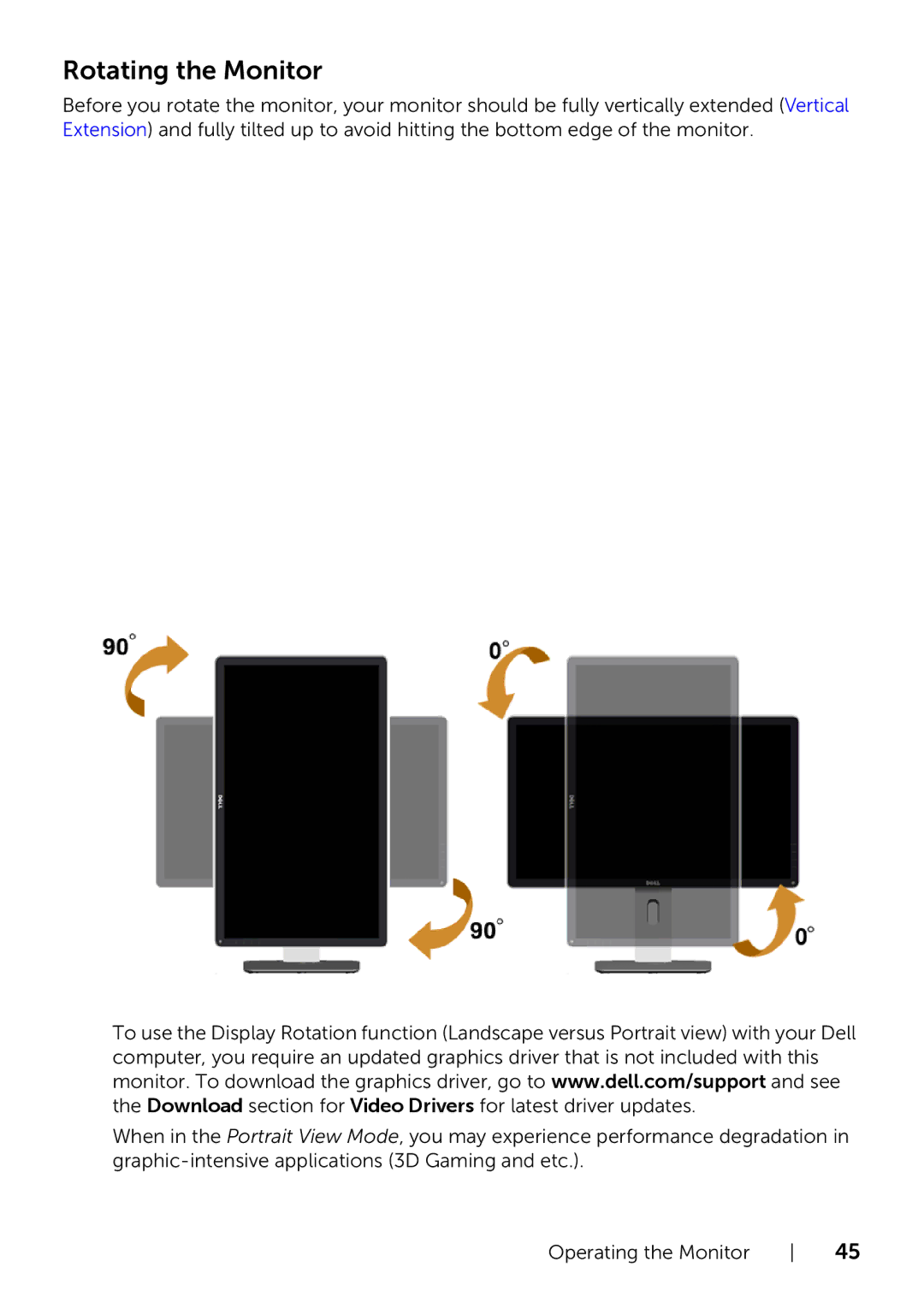 Dell P2214H/P2414H manual Rotating the Monitor 