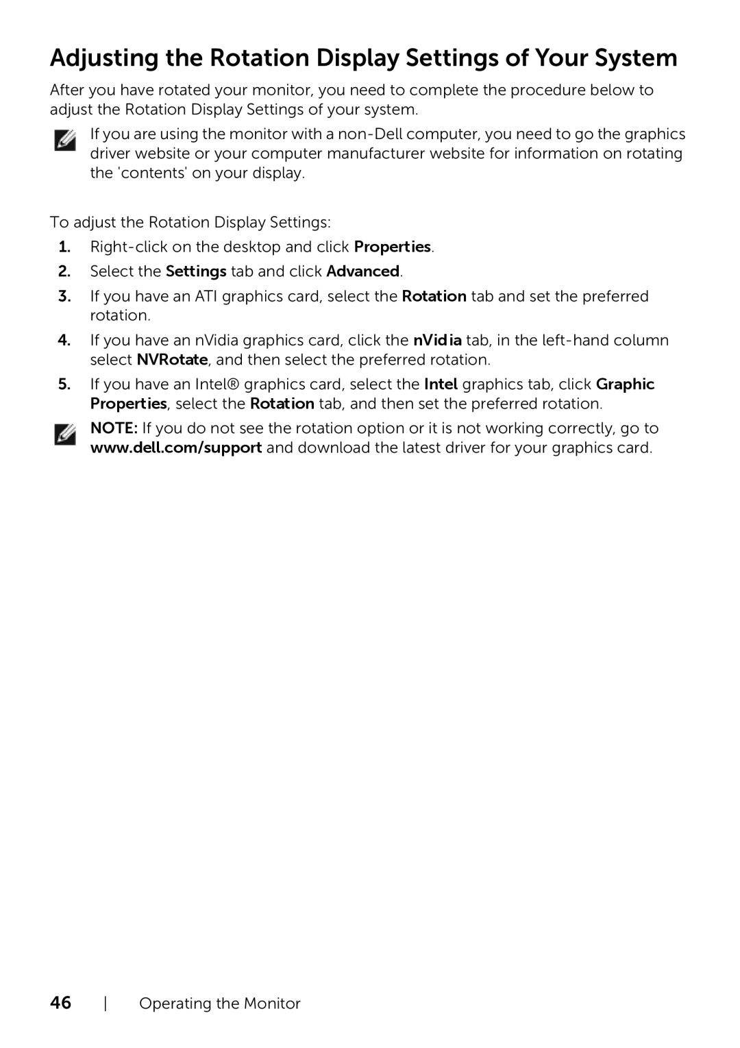 Dell P2214H/P2414H manual Adjusting the Rotation Display Settings of Your System 