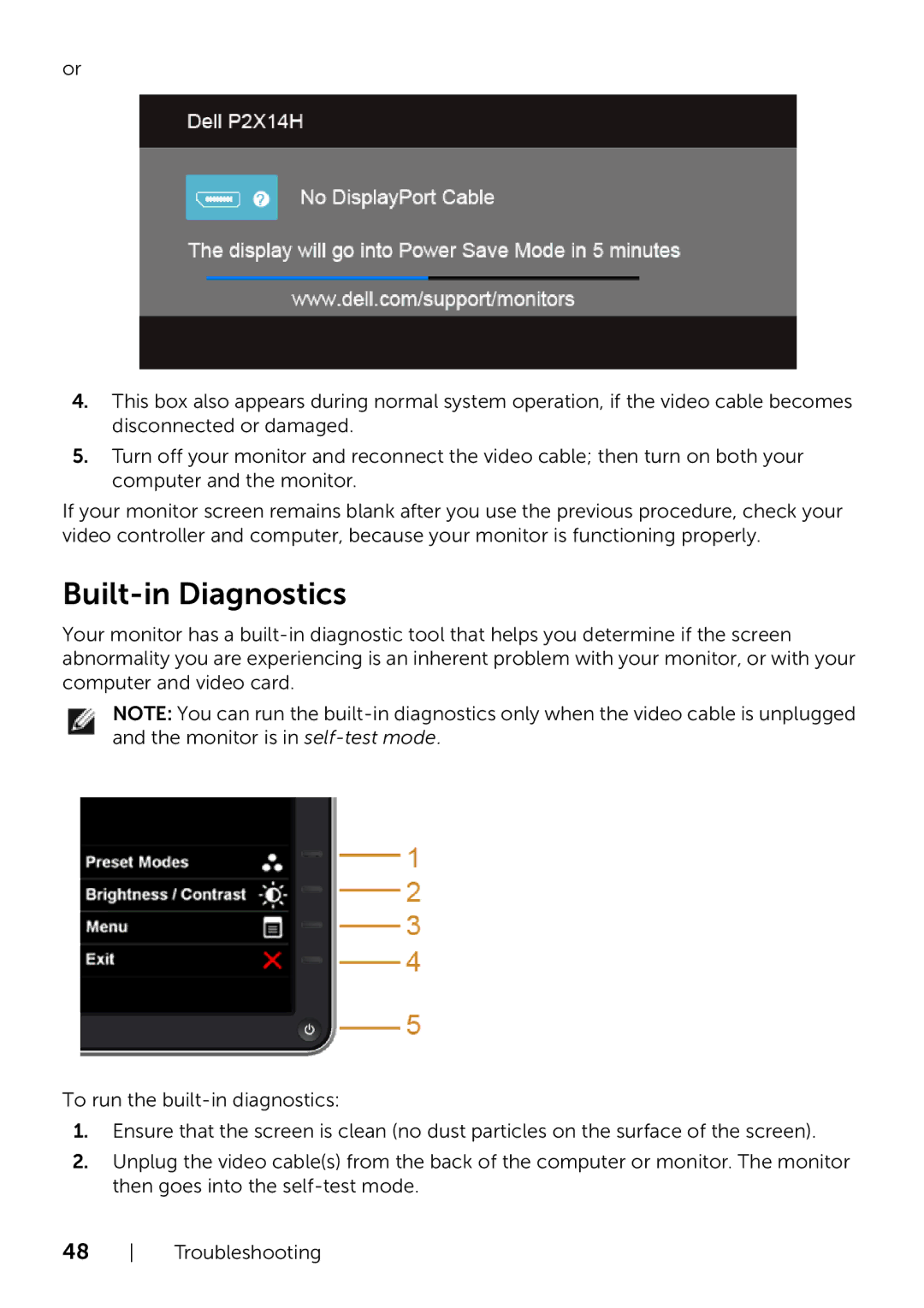 Dell P2214H/P2414H manual Built-in Diagnostics 