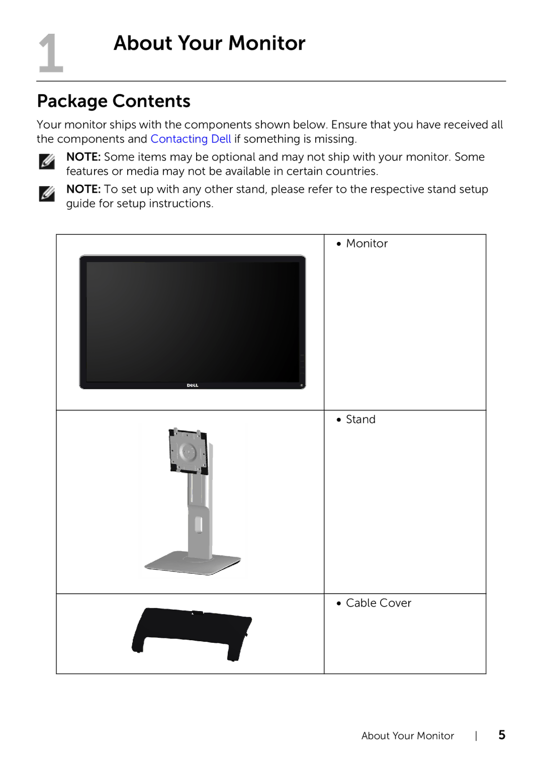 Dell P2214H/P2414H manual About Your Monitor, Package Contents 