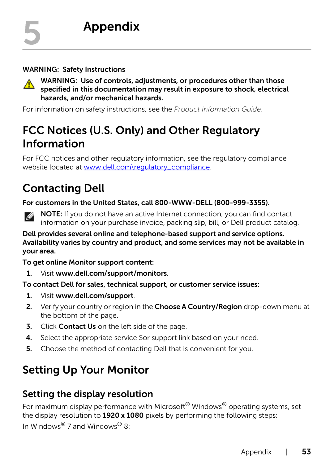 Dell P2214H/P2414H manual Setting Up Your Monitor, Setting the display resolution 