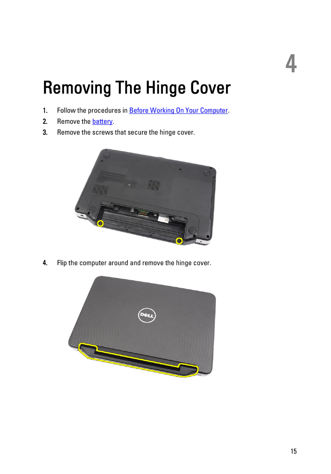 Dell P22G owner manual Removing The Hinge Cover 