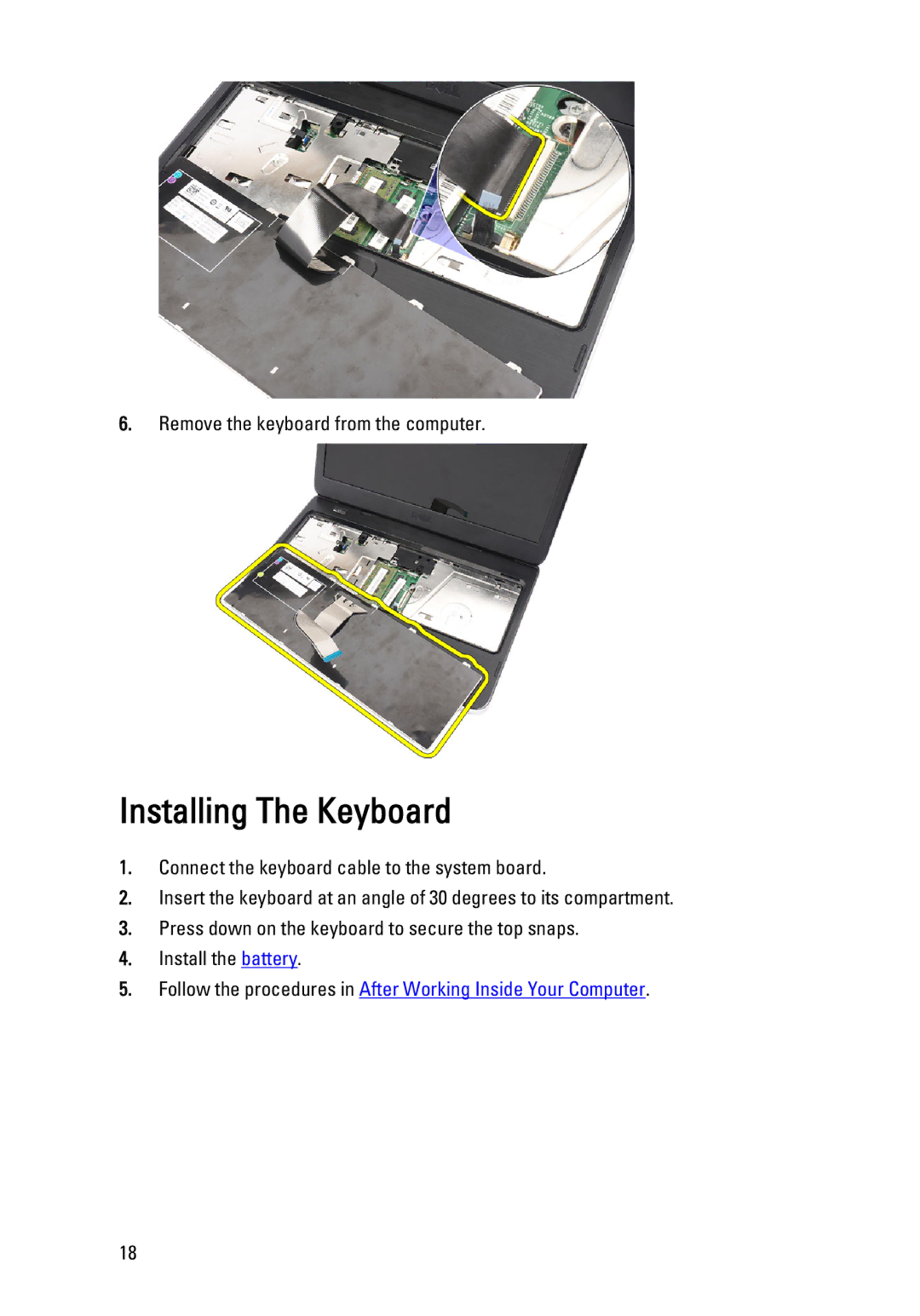 Dell P22G owner manual Installing The Keyboard 