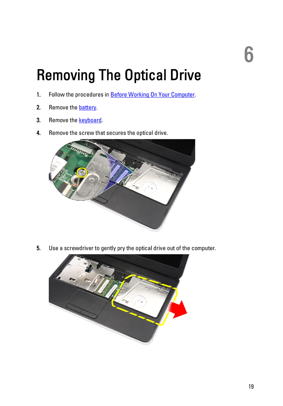 Dell P22G owner manual Removing The Optical Drive 