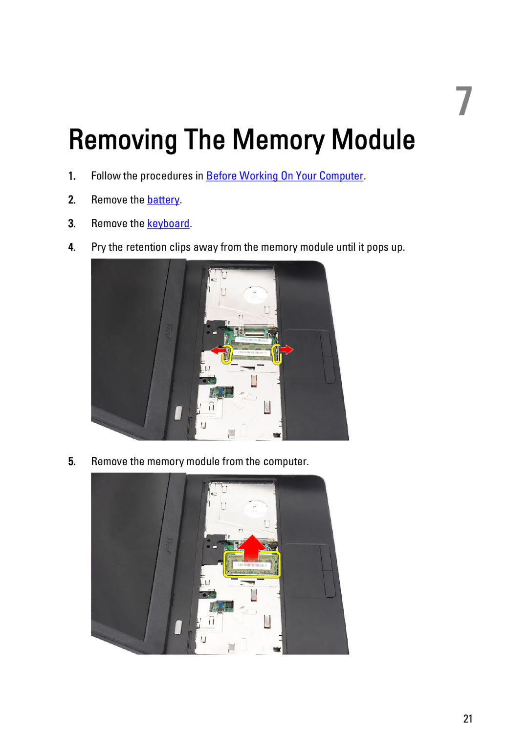 Dell P22G owner manual Removing The Memory Module 