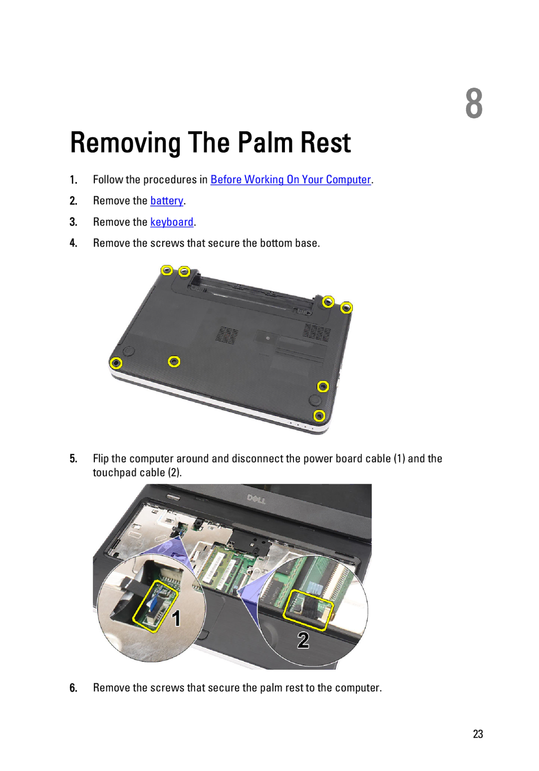 Dell P22G owner manual Removing The Palm Rest 