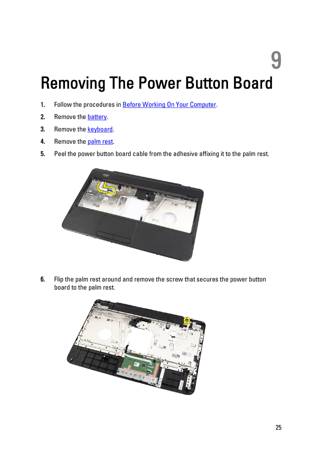 Dell P22G owner manual Removing The Power Button Board 