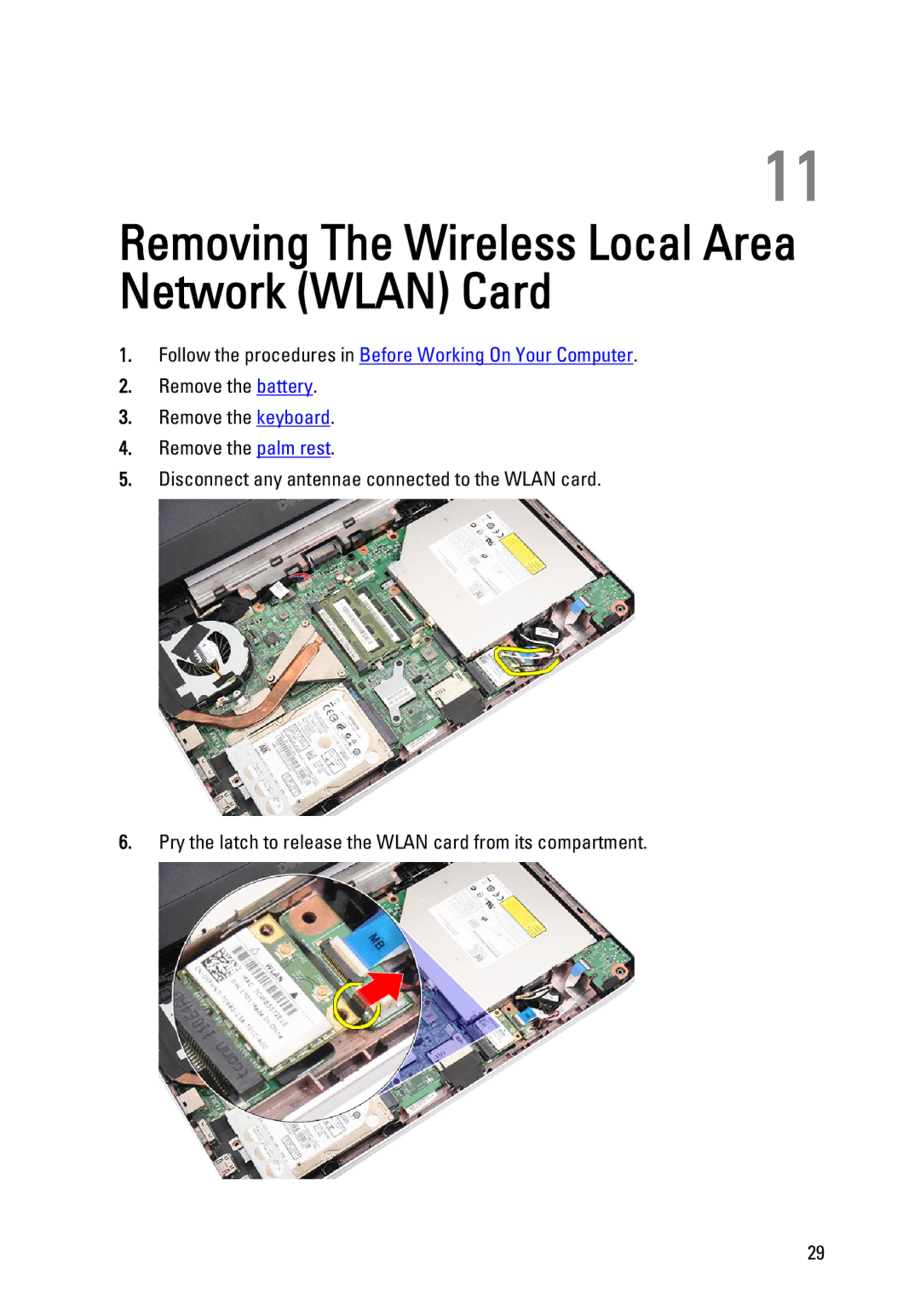 Dell P22G owner manual Removing The Wireless Local Area Network Wlan Card 