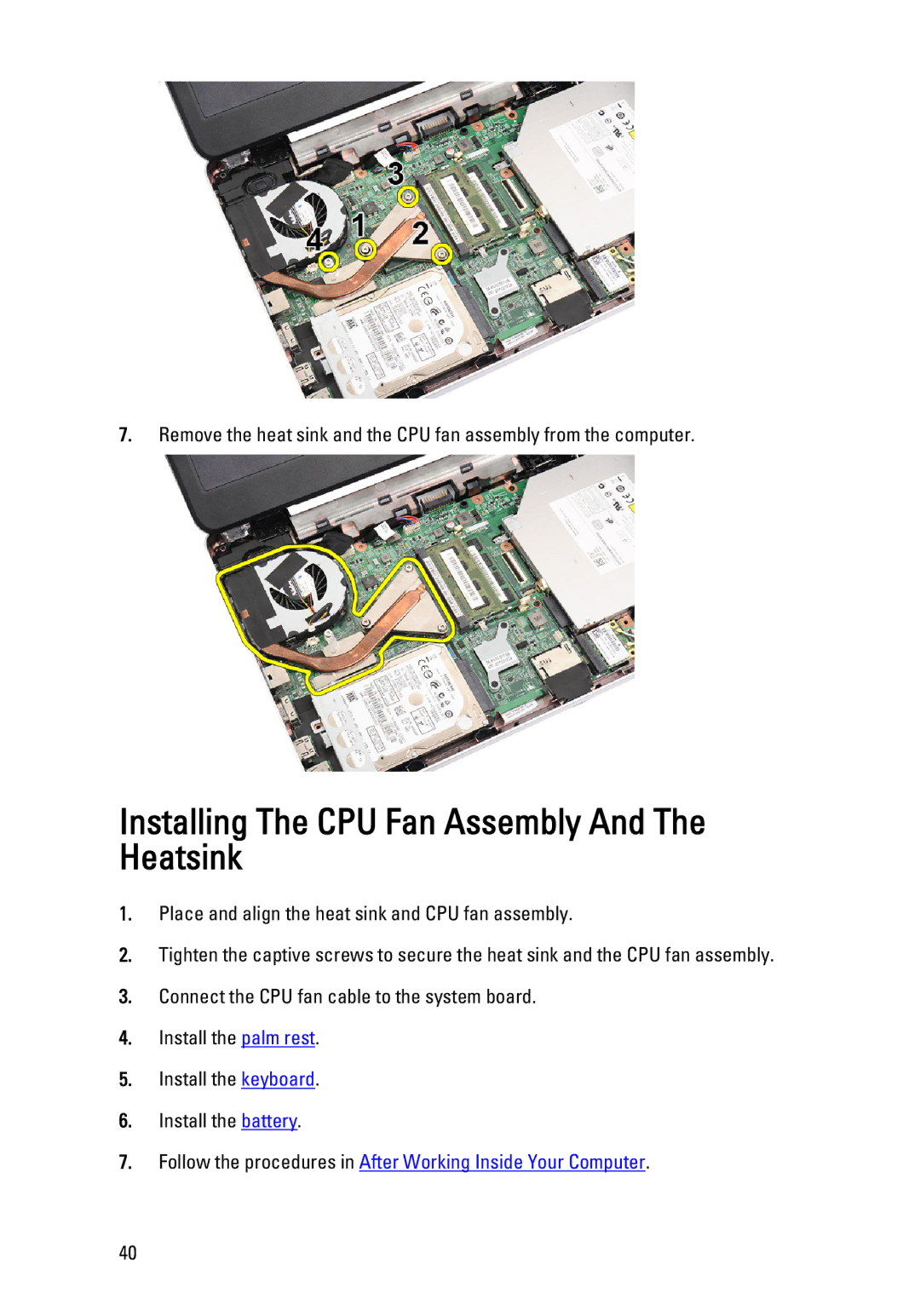 Dell P22G owner manual Installing The CPU Fan Assembly And The Heatsink 