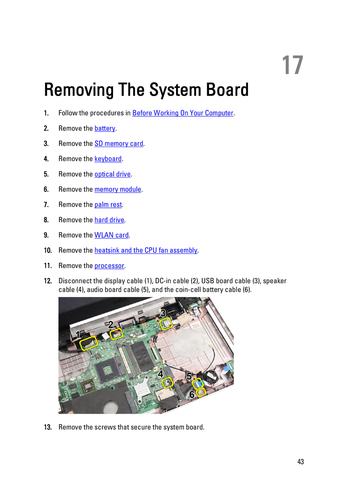 Dell P22G owner manual Removing The System Board, Remove the processor 