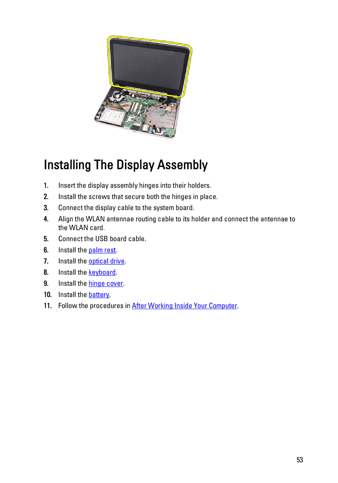 Dell P22G owner manual Installing The Display Assembly 