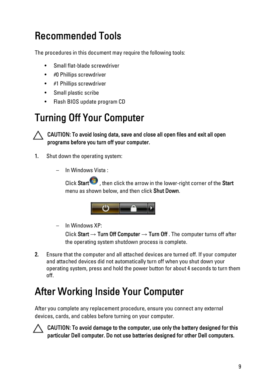 Dell P22G owner manual Recommended Tools, Turning Off Your Computer, After Working Inside Your Computer 