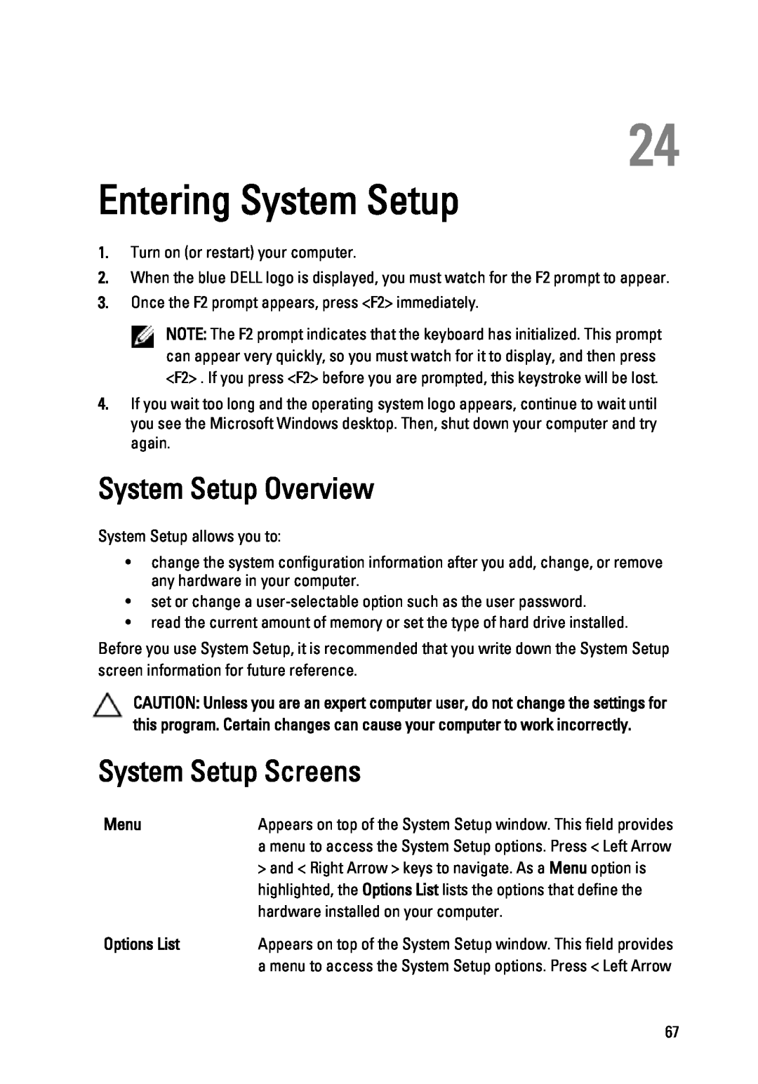 Dell P22G owner manual Entering System Setup, System Setup Overview, System Setup Screens 