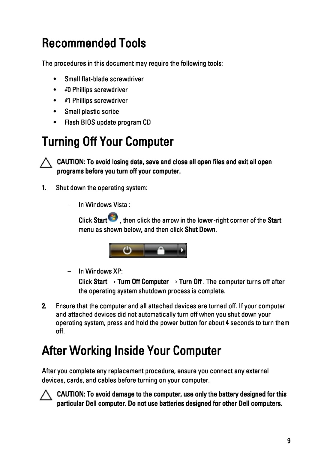 Dell P22G owner manual Recommended Tools, Turning Off Your Computer, After Working Inside Your Computer 