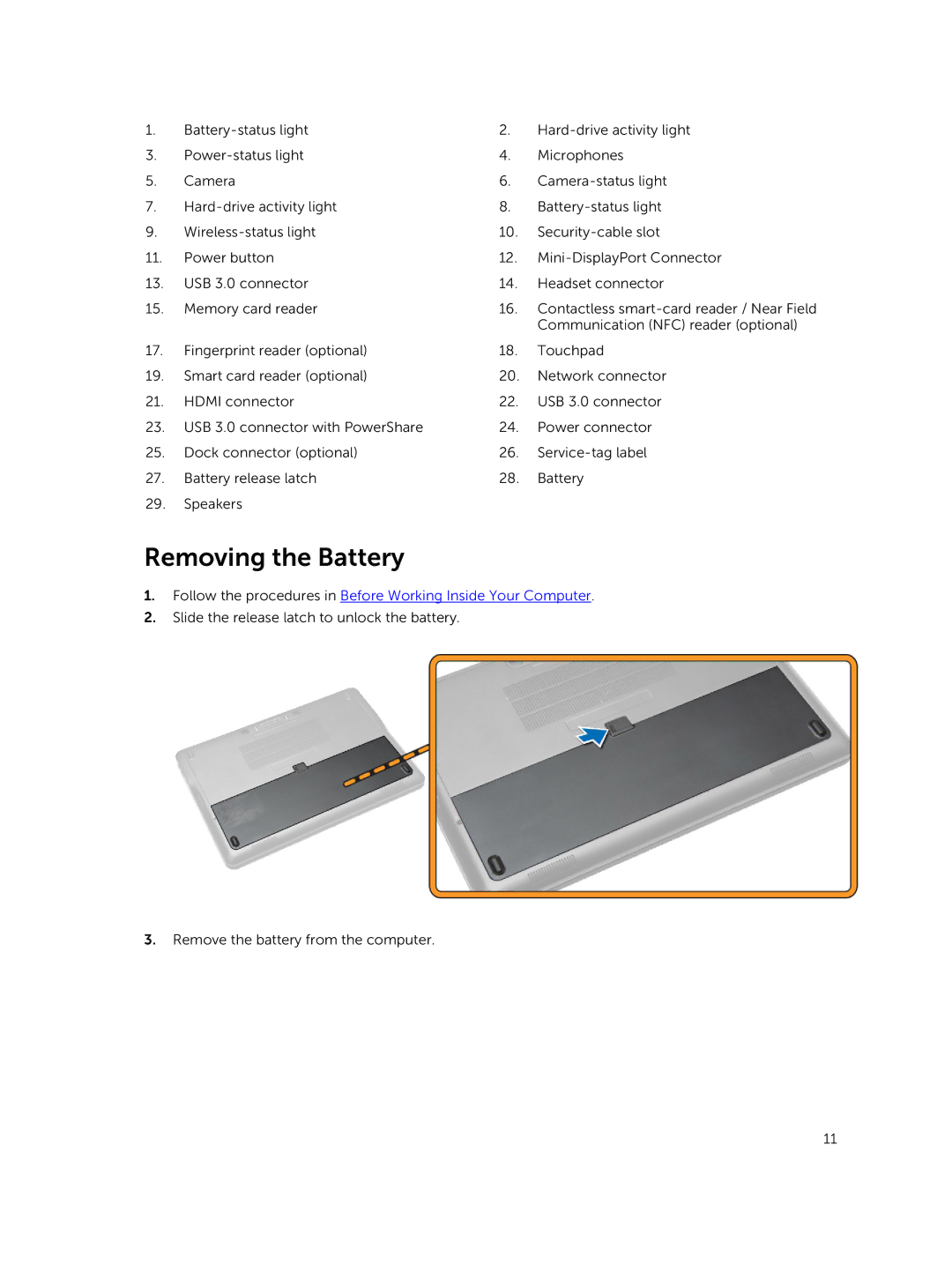 Dell P22S002 owner manual Removing the Battery, Follow the procedures in Before Working Inside Your Computer 