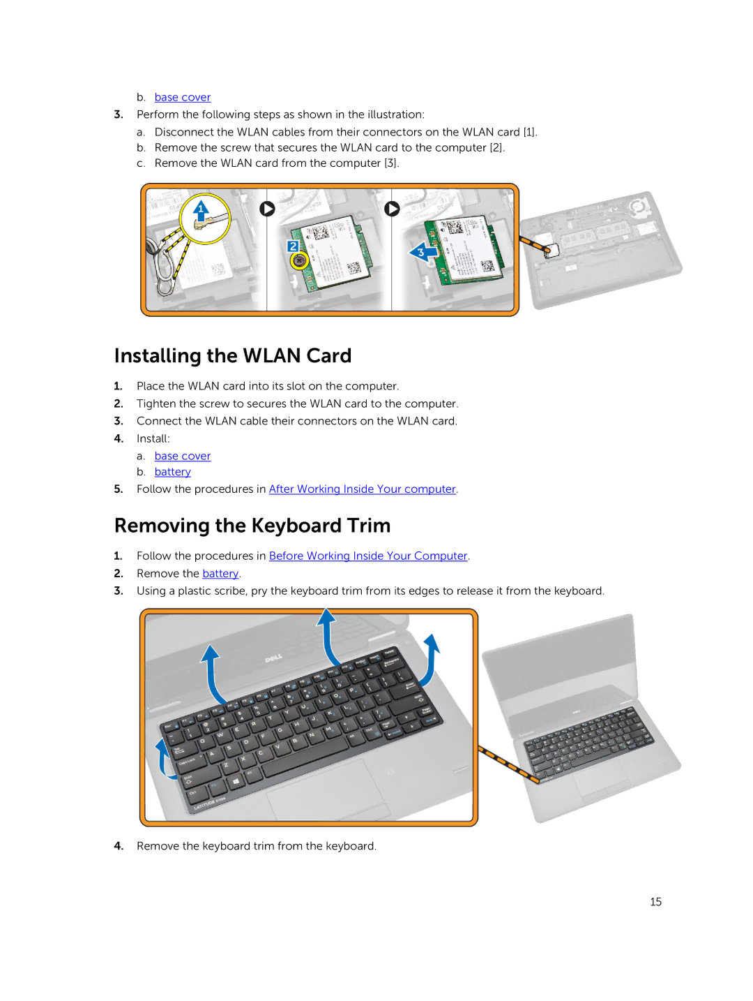 Dell P22S002 owner manual Installing the Wlan Card, Removing the Keyboard Trim 