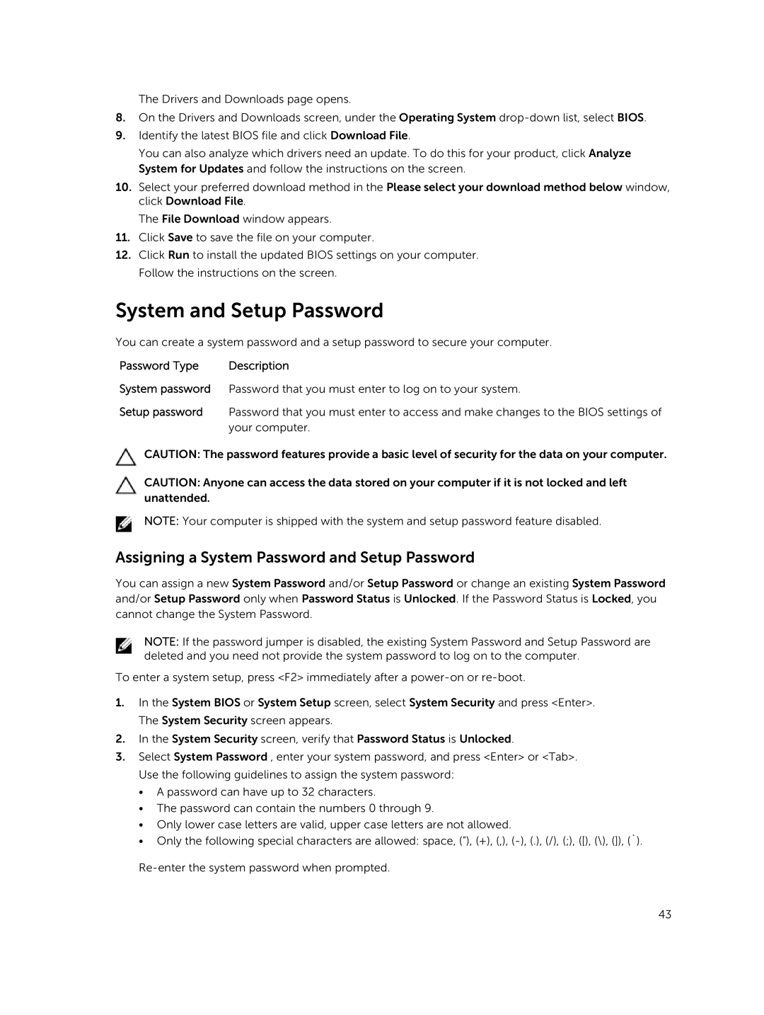 Dell P22S002 owner manual System and Setup Password, Password Type 