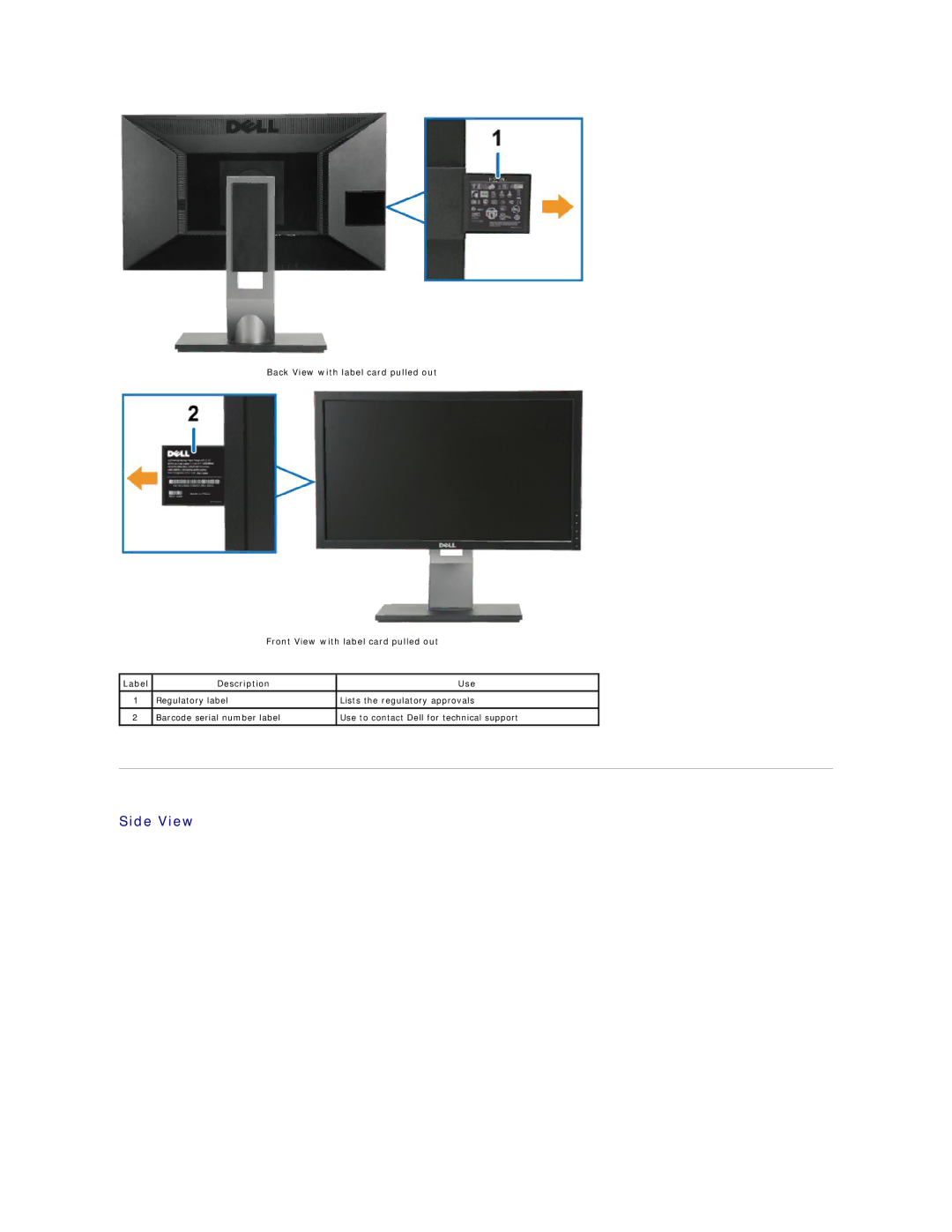 Dell P2210H, P2310H appendix Side View 