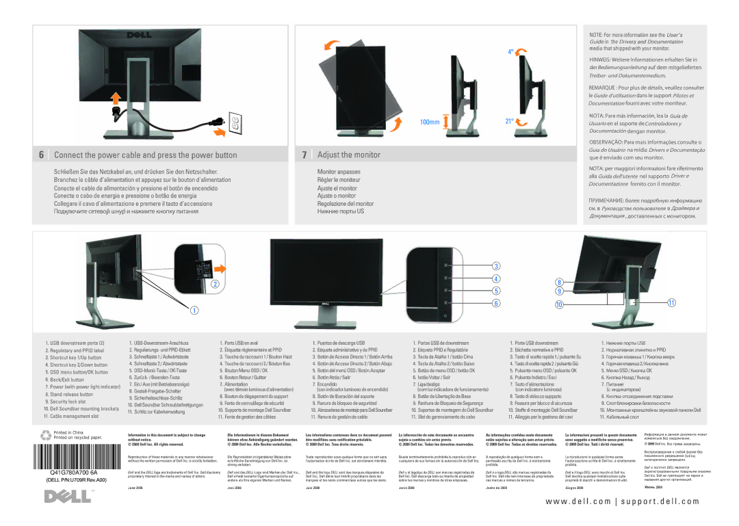 Dell P2310H, P2210H manual Q41G780A700 6A 