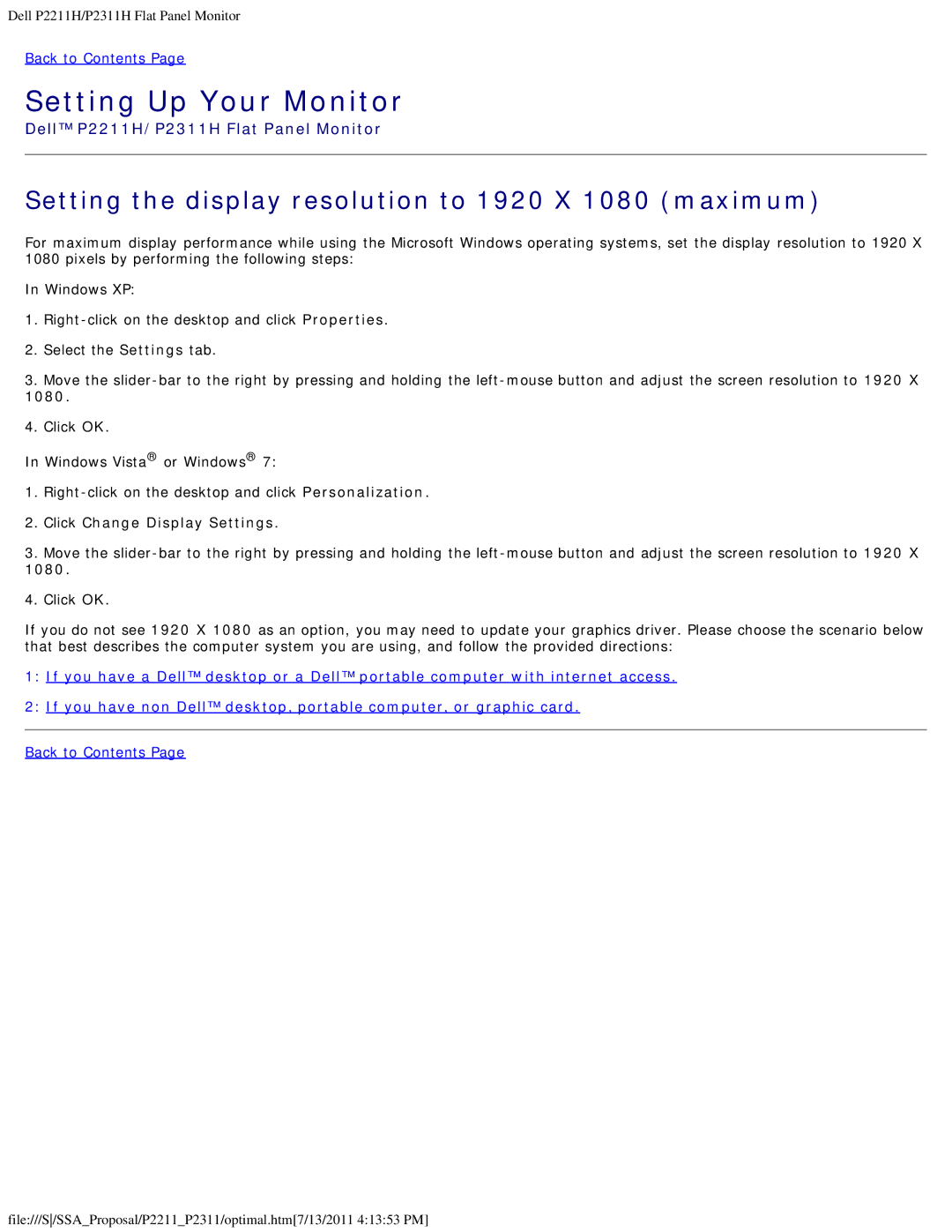 Dell P2211H, P2311H appendix Setting Up Your Monitor 