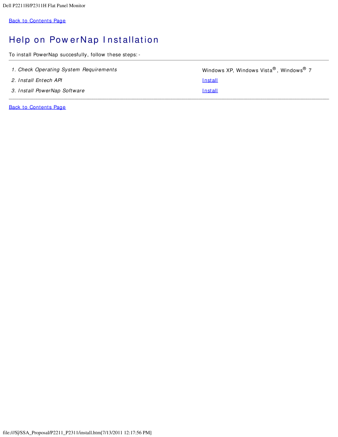 Dell P2211H, P2311H appendix Help on PowerNap Installation 