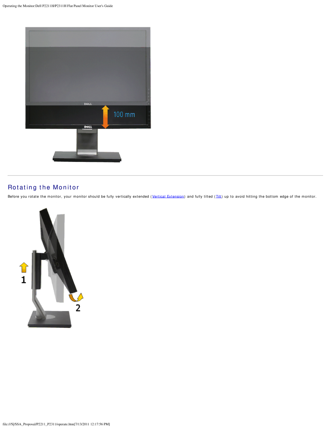 Dell P2211H, P2311H appendix Rotating the Monitor 