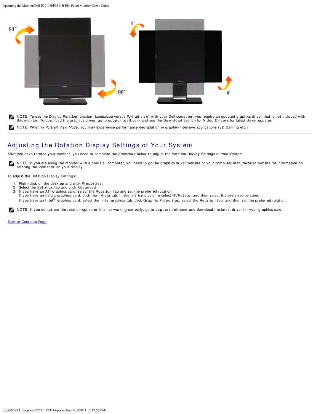 Dell P2311H, P2211H appendix Adjusting the Rotation Display Settings of Your System 