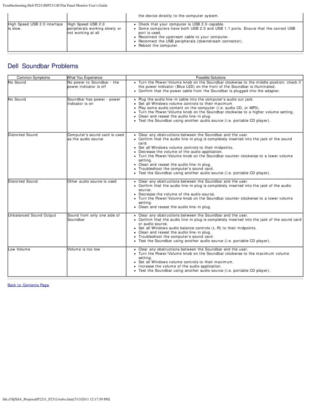 Dell P2311H, P2211H appendix Dell Soundbar Problems, What You Experience 