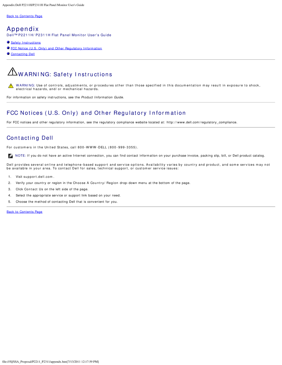 Dell P2211H, P2311H appendix Appendix 