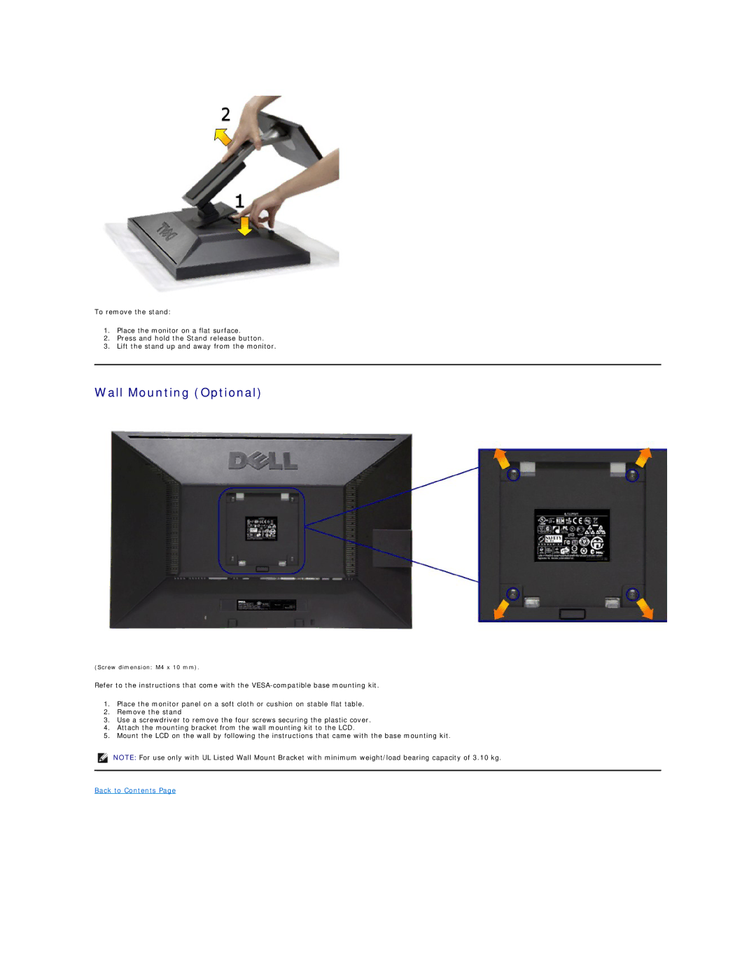 Dell P2411H appendix Wall Mounting Optional 