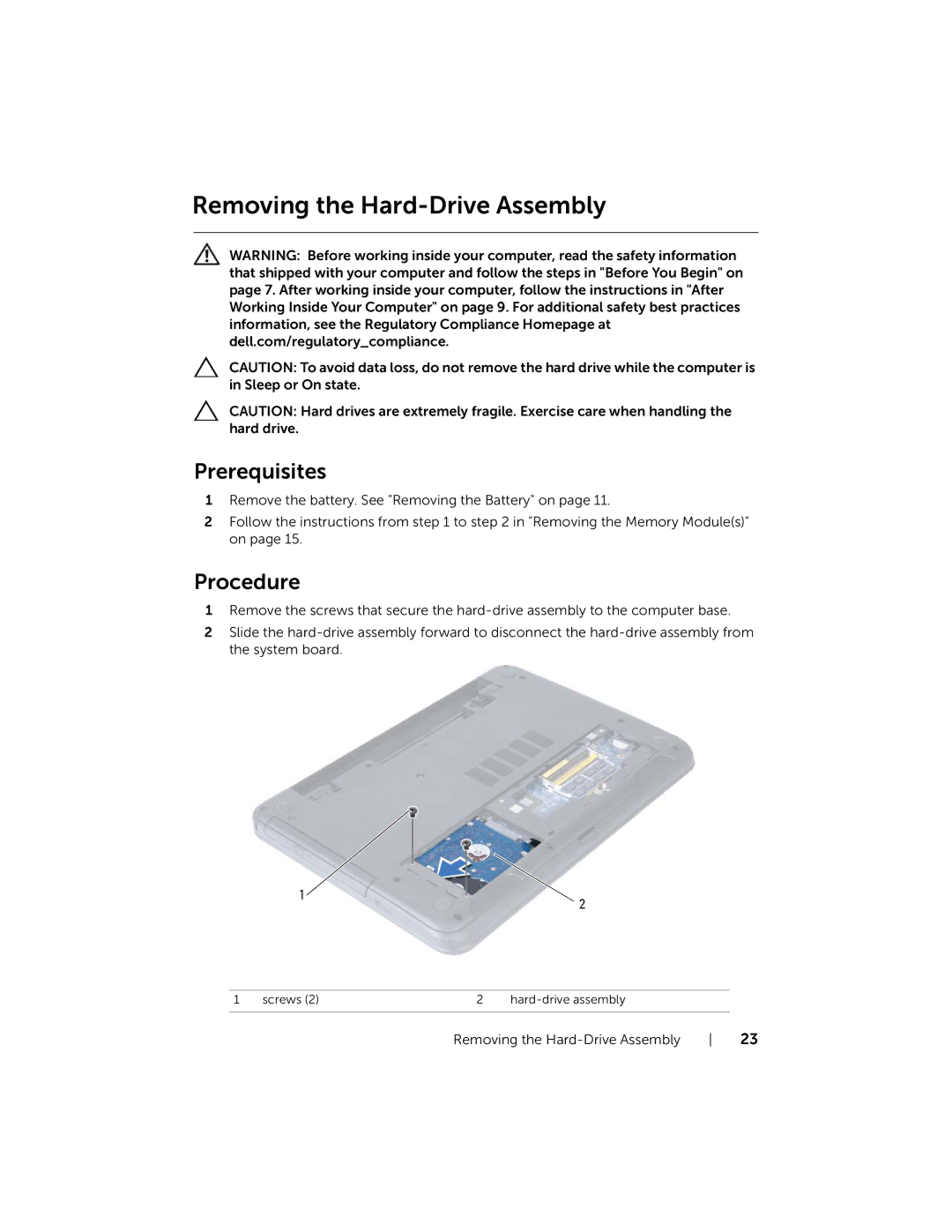 Dell P28F001 manual Removing the Hard-Drive Assembly 