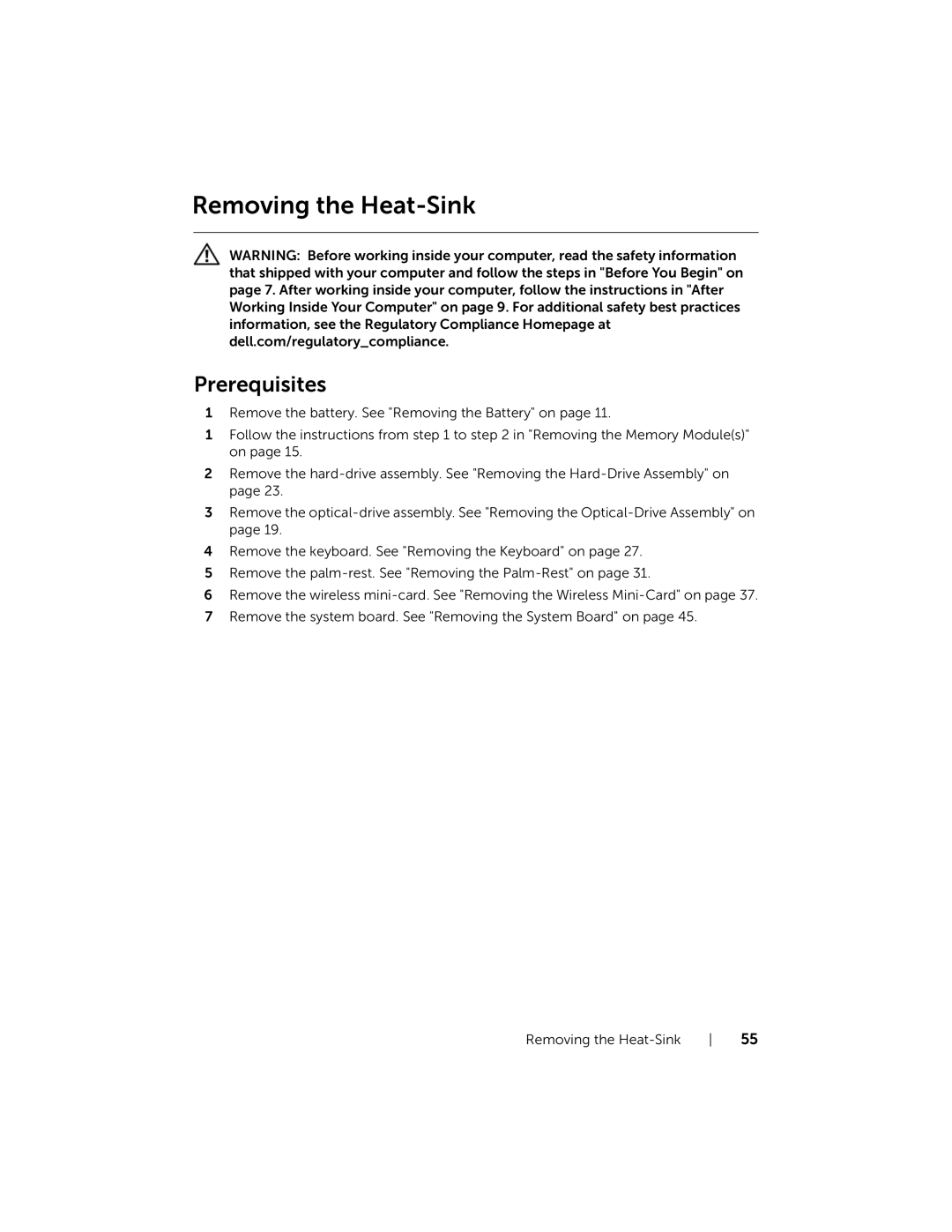 Dell P28F001 manual Removing the Heat-Sink 