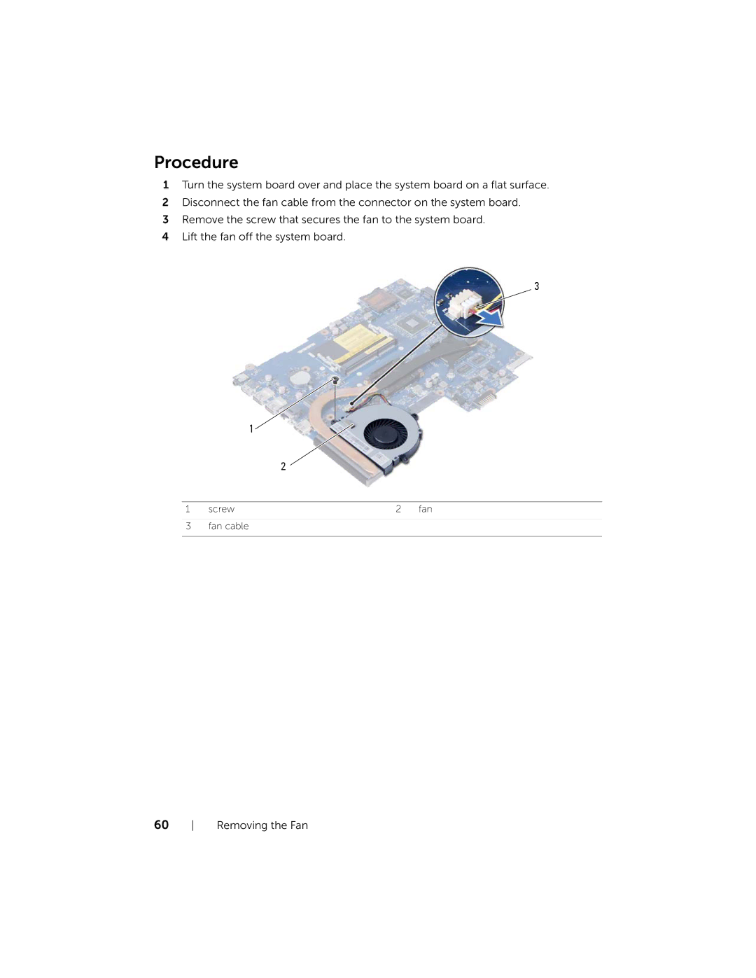 Dell P28F001 manual Fan cable 