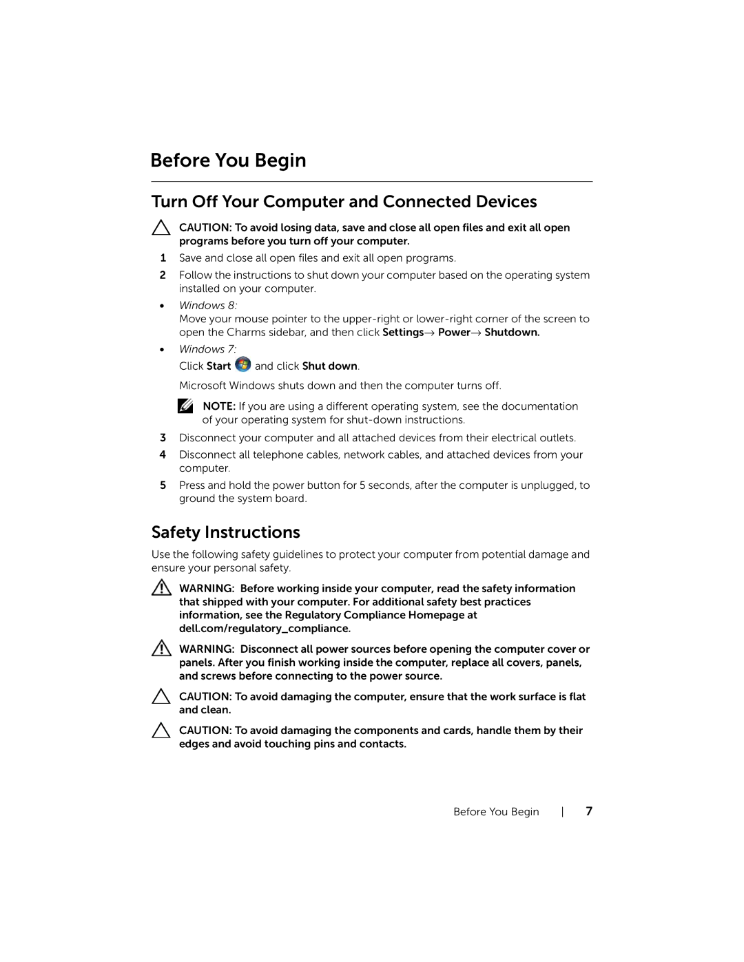 Dell P28F001 manual Before You Begin, Turn Off Your Computer and Connected Devices 