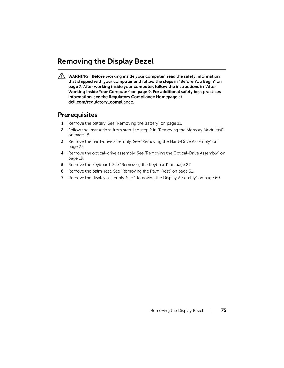 Dell P28F001 manual Removing the Display Bezel 