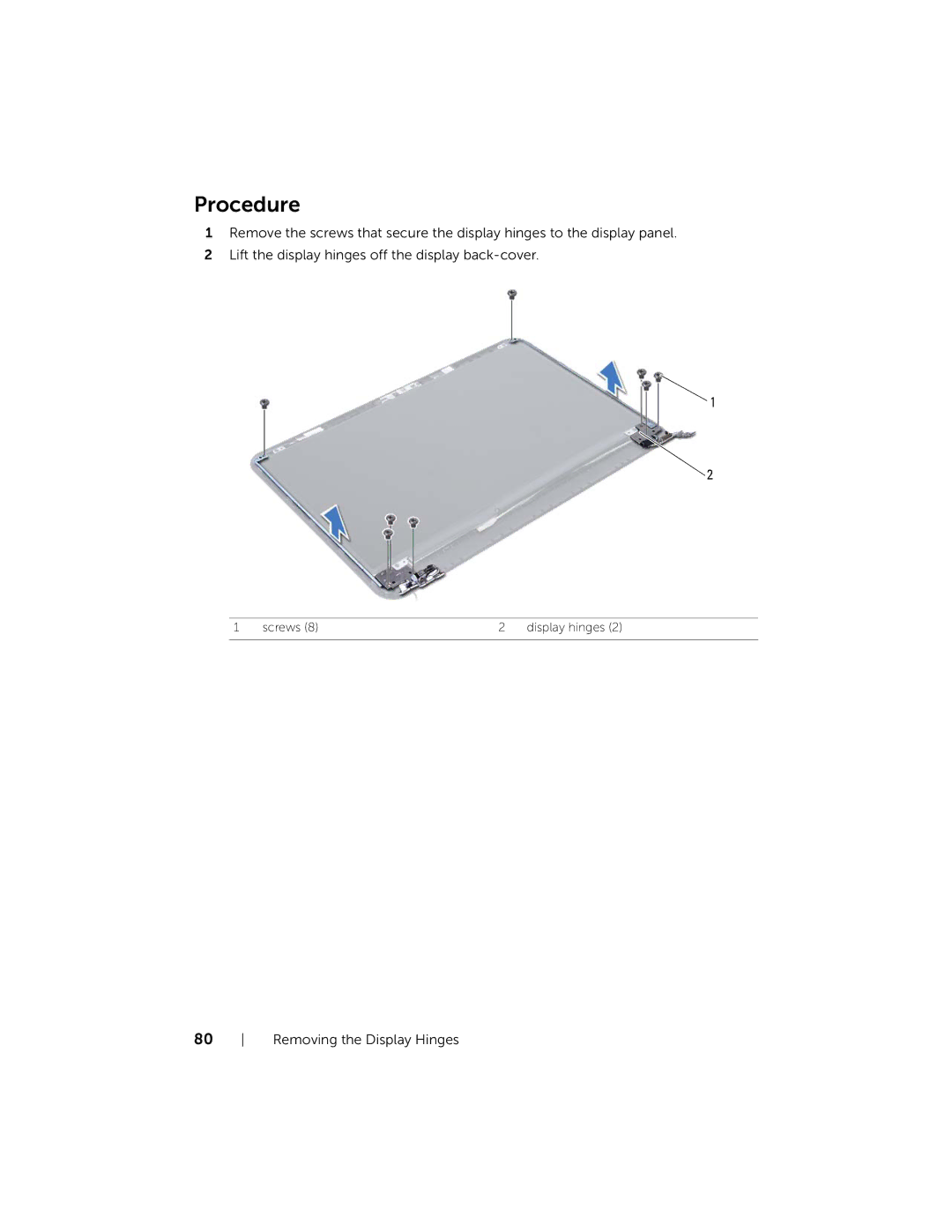 Dell P28F001 manual Screws Display hinges 