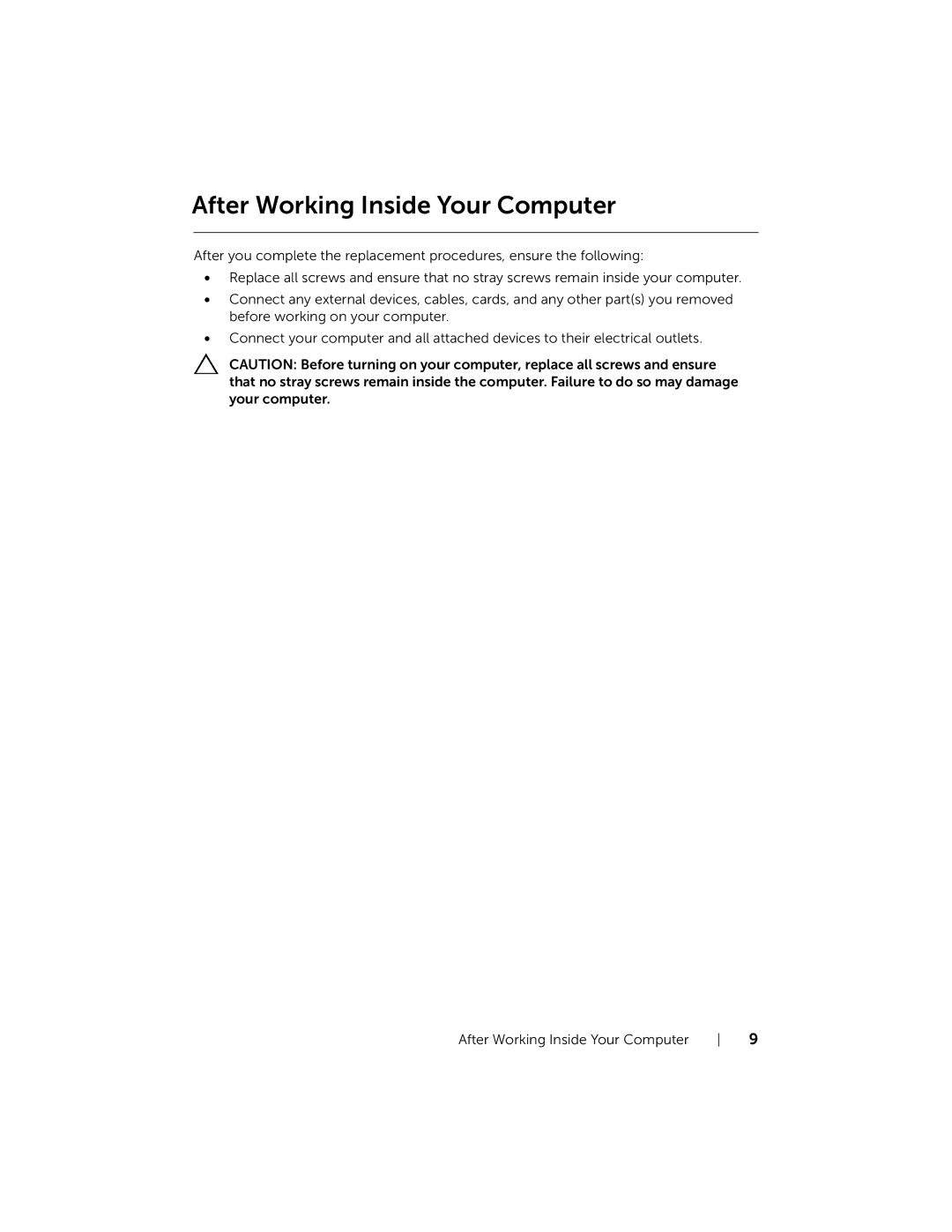 Dell P28F001 manual After Working Inside Your Computer 